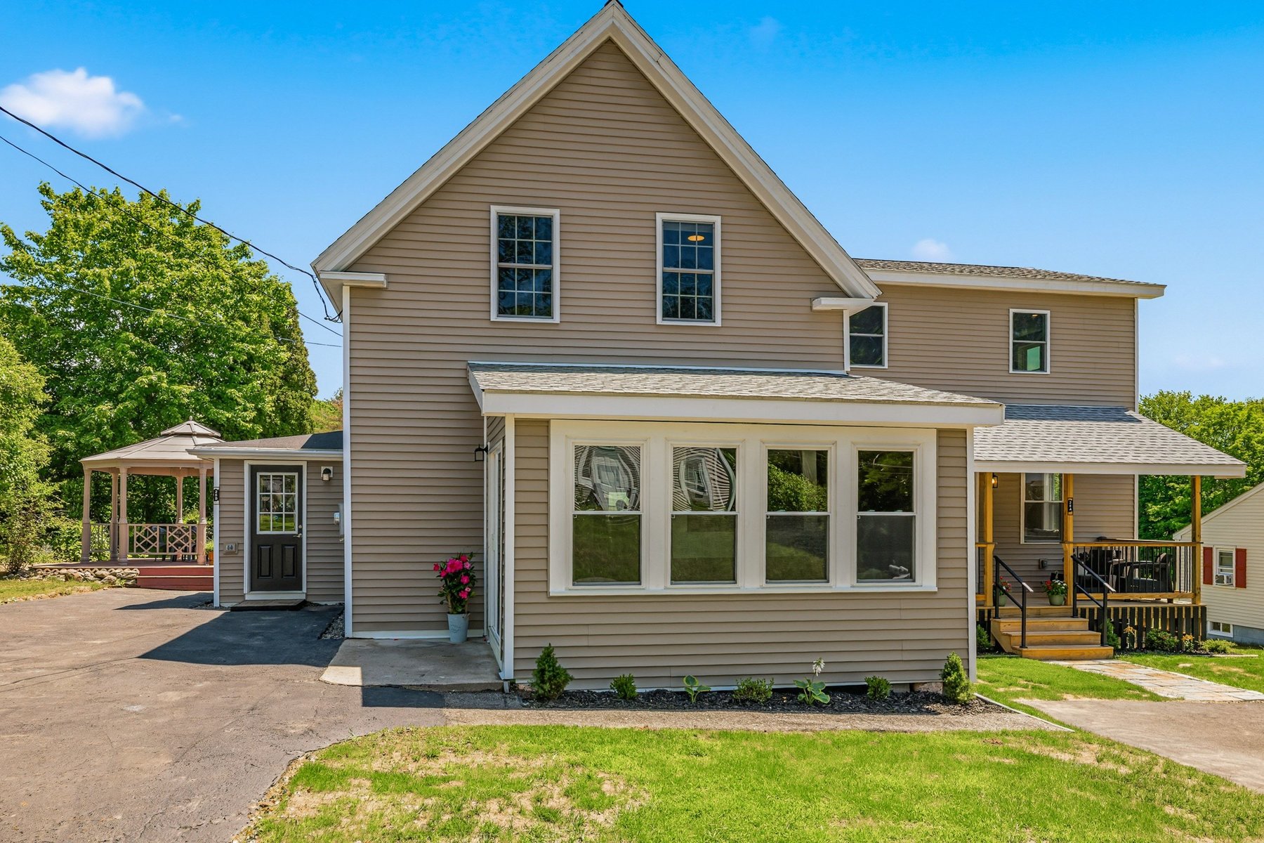 25 Mill Street today — both homes' front entries after the full transformation